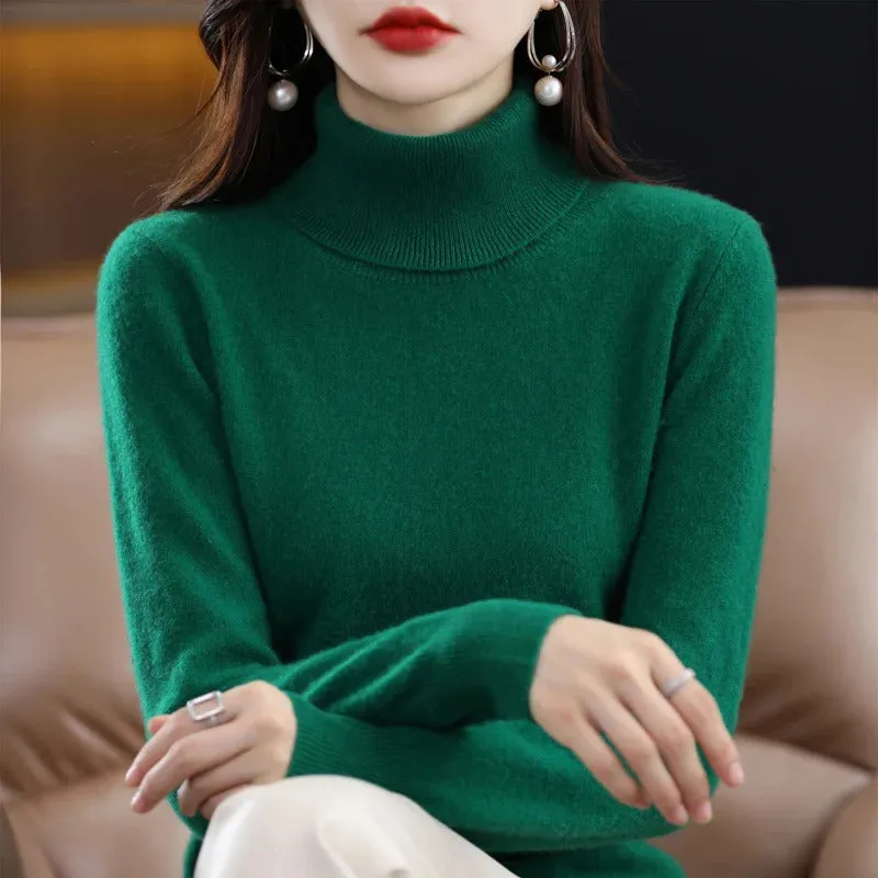 100% Merino Wool Cashmere Sweater Women Knitted Sweater Turtleneck Long Sleeve Pullovers Autumn Winter Clothing Warm Jumper Tops