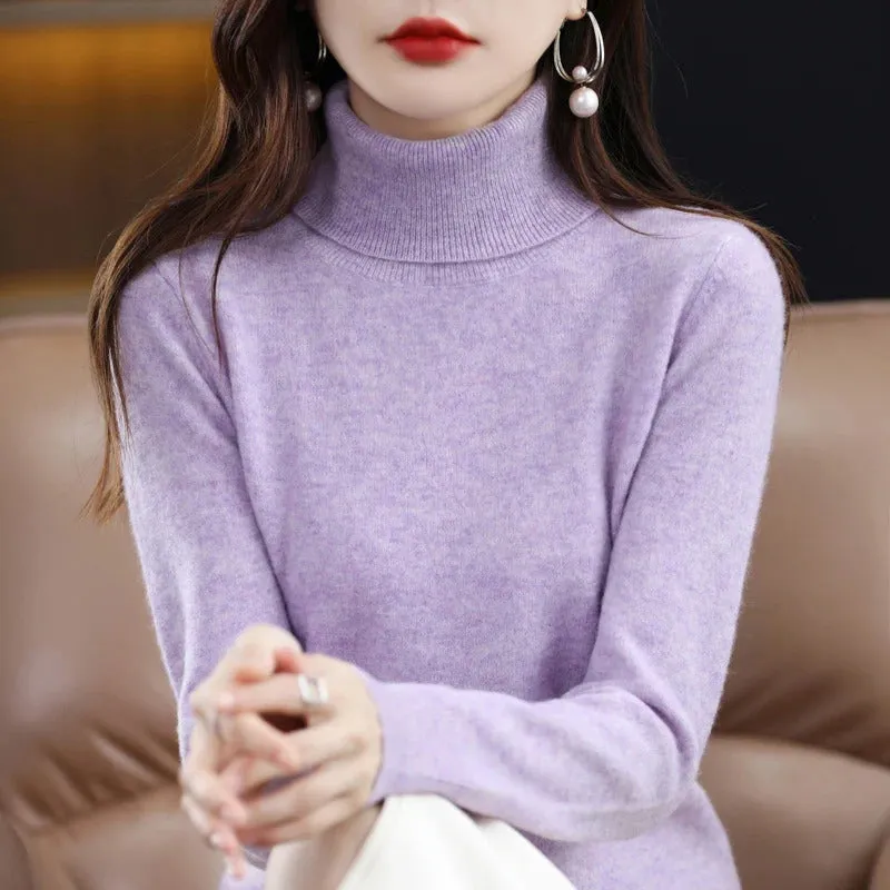 100% Merino Wool Cashmere Sweater Women Knitted Sweater Turtleneck Long Sleeve Pullovers Autumn Winter Clothing Warm Jumper Tops