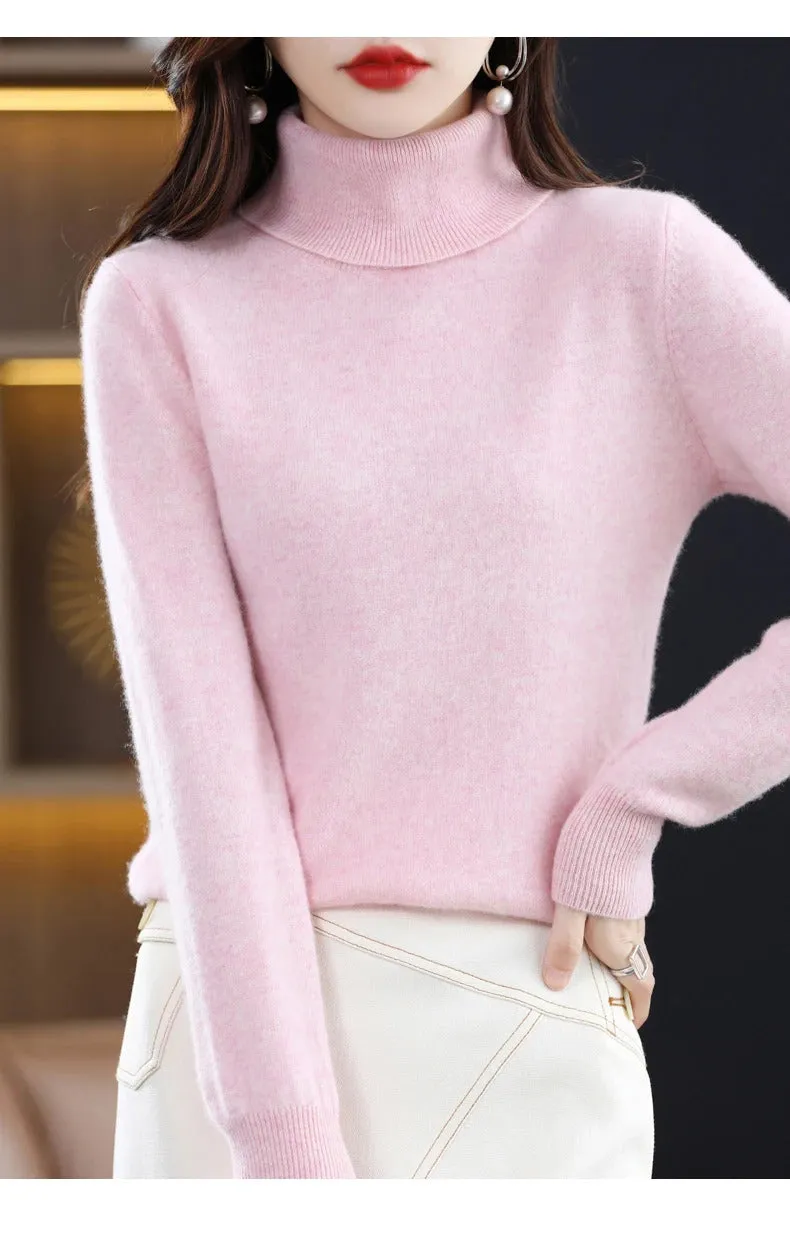 100% Merino Wool Cashmere Sweater Women Knitted Sweater Turtleneck Long Sleeve Pullovers Autumn Winter Clothing Warm Jumper Tops