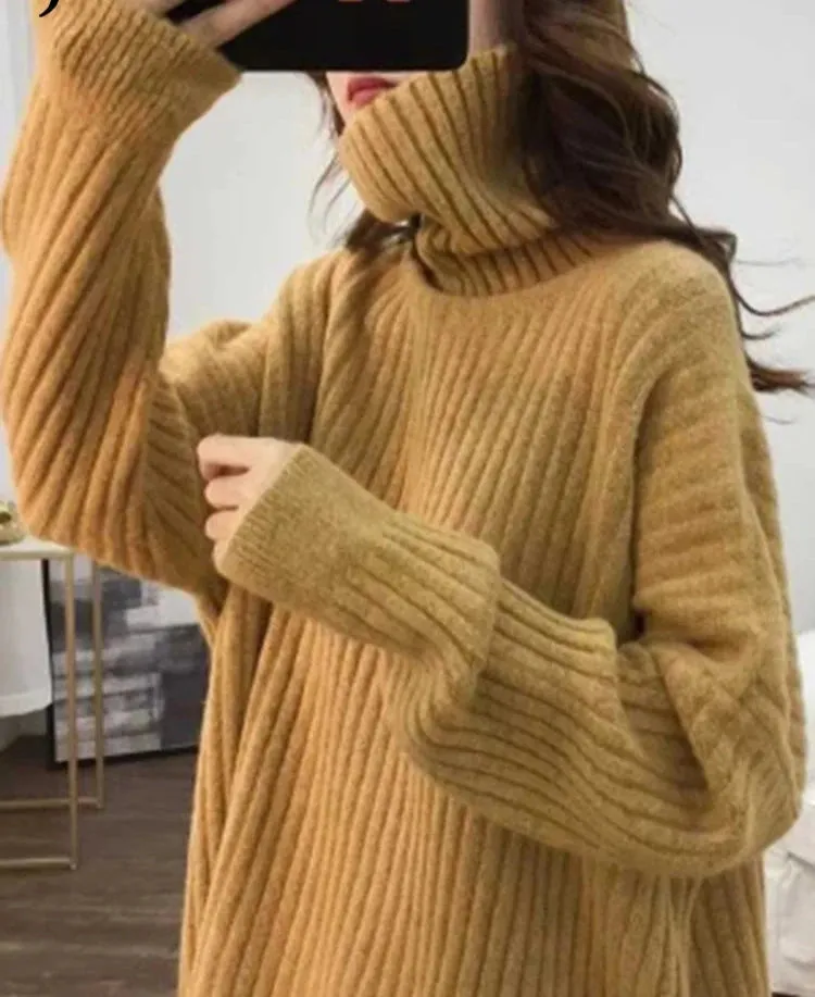 9 Colors Turtleneck Loose Sweater Women Autumn Winter Knitted Top Solid Color Pullovers Long Sleeve Casual Blue Sweaters