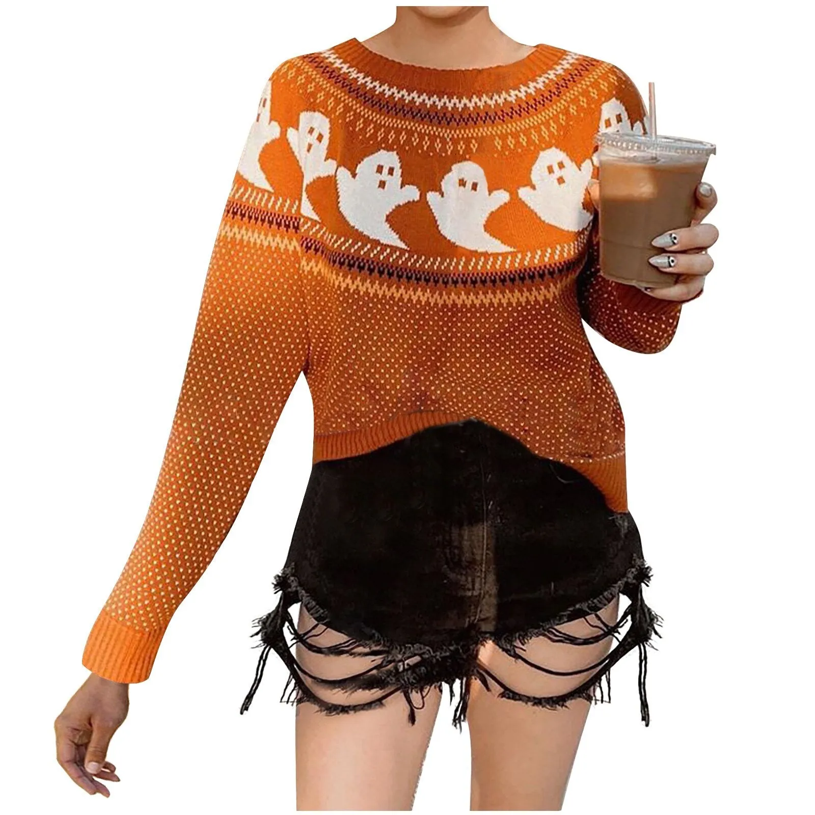 Ashore Shop Womens Halloween Knitted Autumn Pullover Sweater Long Sleeve