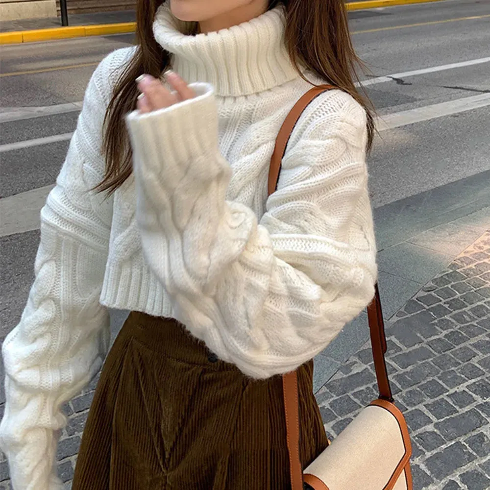 Autumn Winter Women Turtleneck Sweater Loose  Elegant Warm Knitted Pullovers Fashion Solid Tops Knitwear Jumper