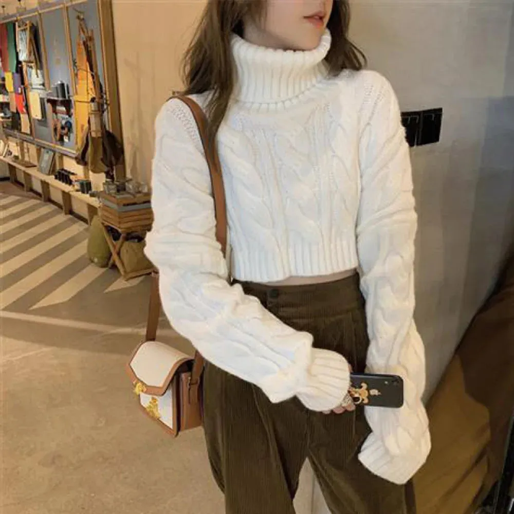 Autumn Winter Women Turtleneck Sweater Loose  Elegant Warm Knitted Pullovers Fashion Solid Tops Knitwear Jumper