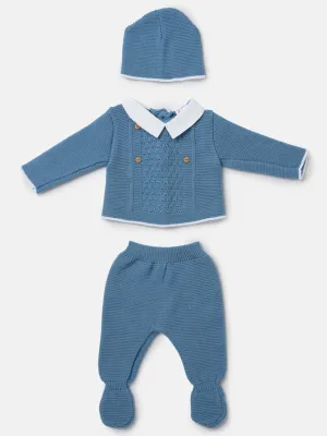 Baby Boy SANTIAGO X Collection knitted 3 pieces set - Blue