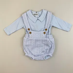 Baby Boys Blue Knitted Outfit - Jam Pants, Braces and Shirt