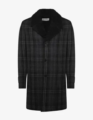 Black Check Wool Overcoat