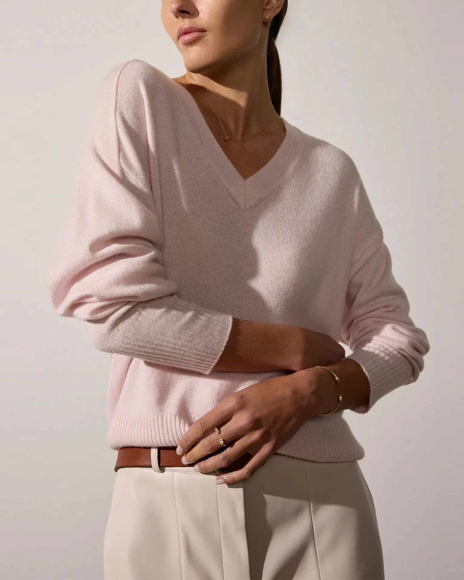 Brochu Walker Leia Vee Sweater Rose Quartz