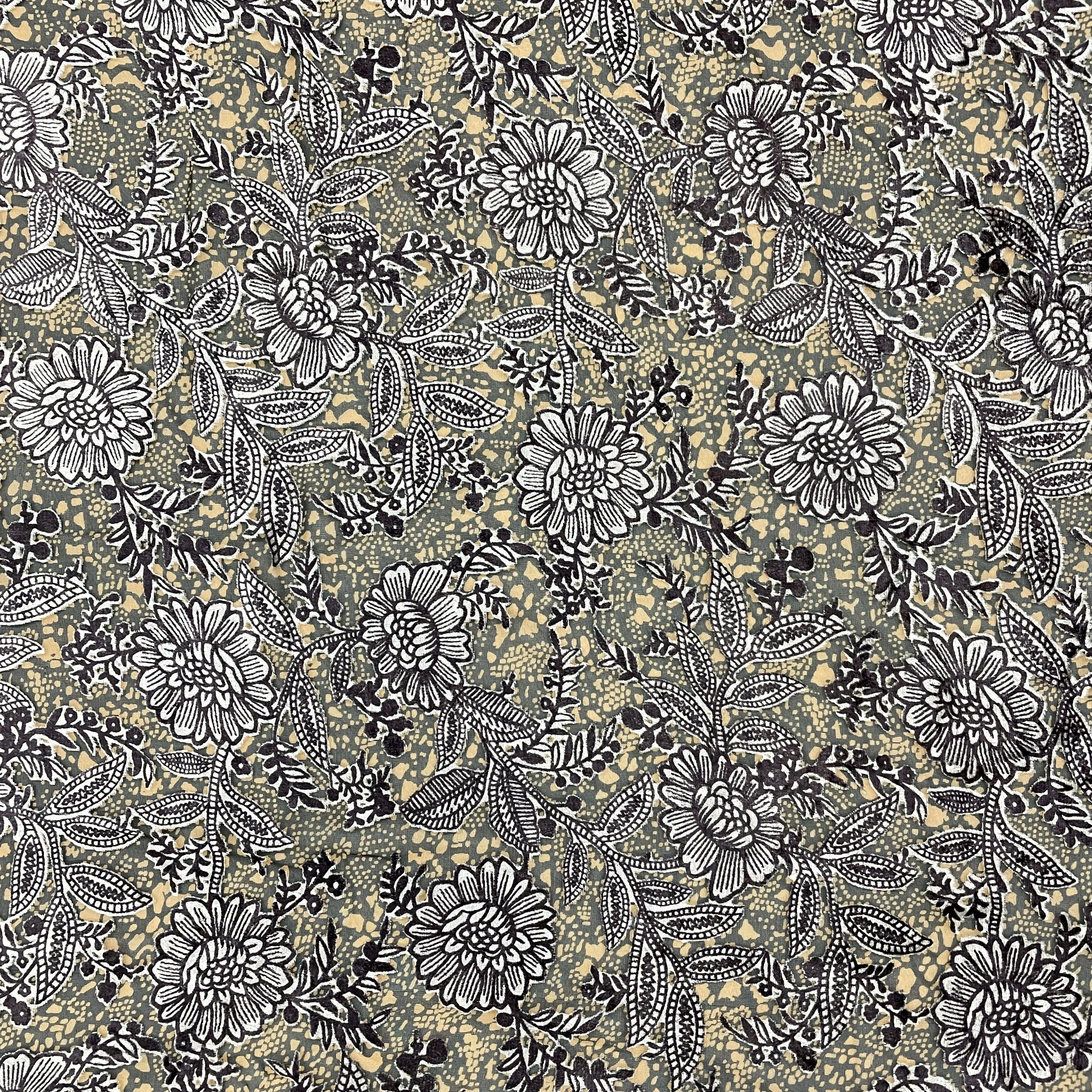 Brown Floral Print Brasso Velvet Fabric