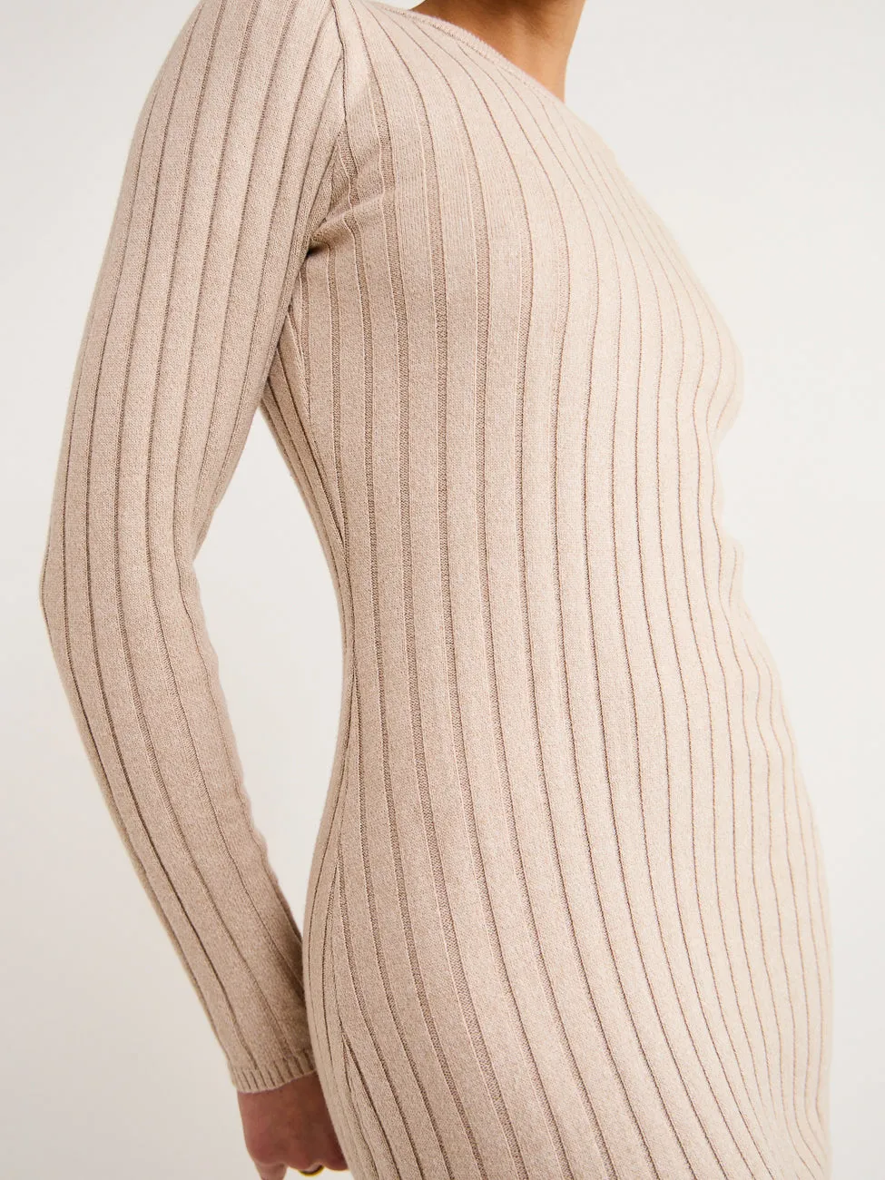 By Nicola Moon Midi Knitted Dress in Beige Marle