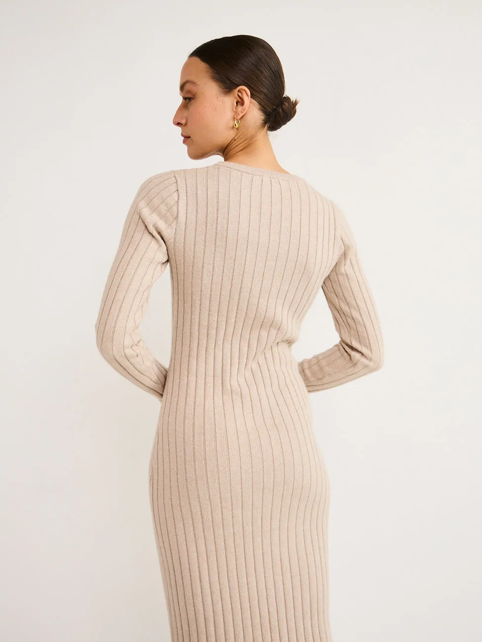 By Nicola Moon Midi Knitted Dress in Beige Marle