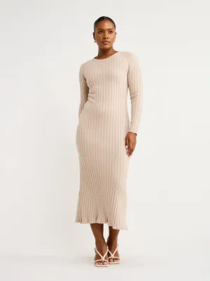 By Nicola Moon Midi Knitted Dress in Beige Marle