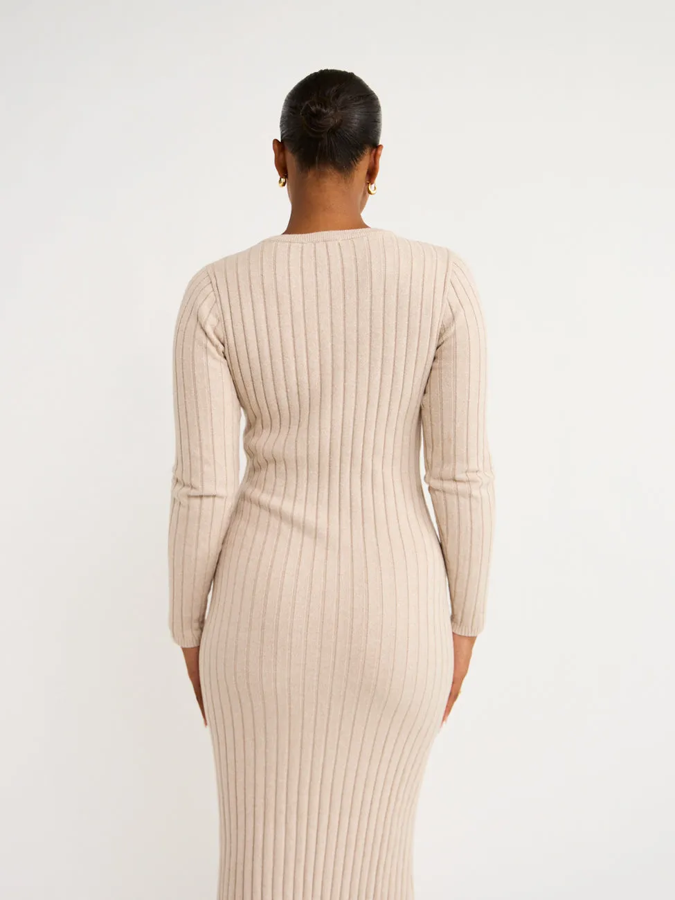 By Nicola Moon Midi Knitted Dress in Beige Marle