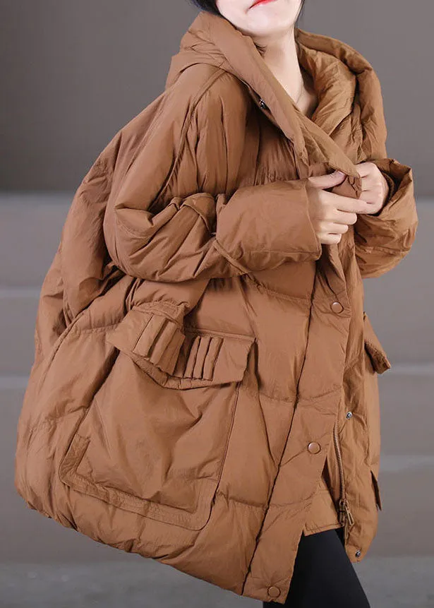 Caramel Warm Duck Down Puffer Jacket Hooded Oversized Winter