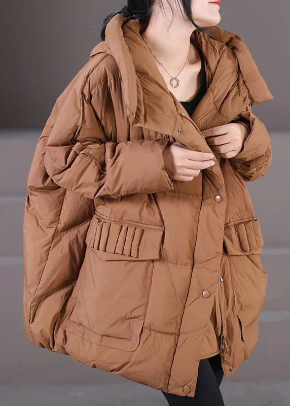 Caramel Warm Duck Down Puffer Jacket Hooded Oversized Winter