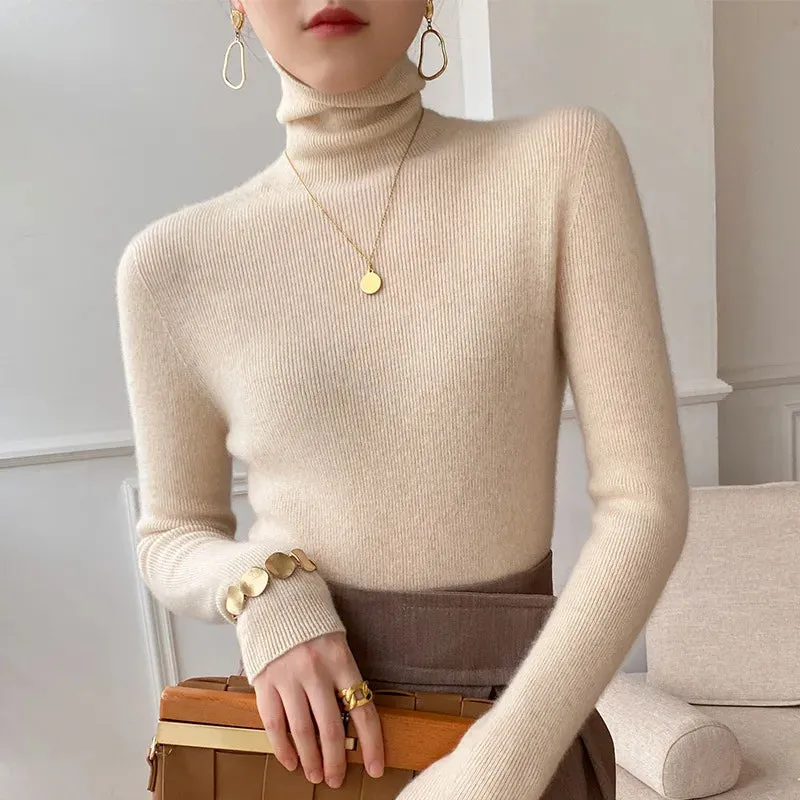 christmas outfit Joskaa Women Sweater Winter Cashmere Turtleneck Warm Knitwear Korean Casual Solid Bottoming Shirt Fashion Knit Pullovers Brown Sweater