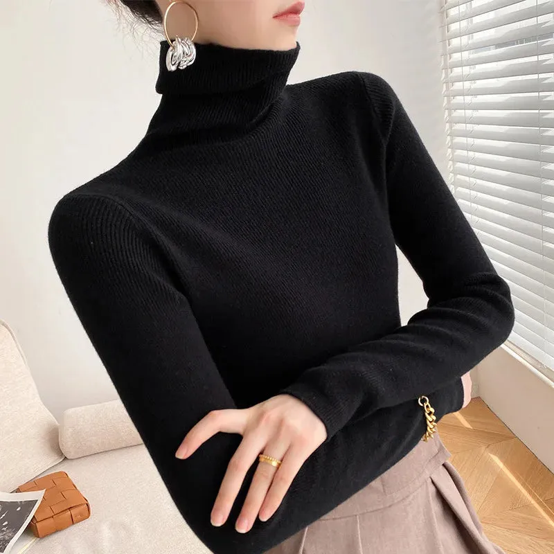 christmas outfit Joskaa Women Sweater Winter Cashmere Turtleneck Warm Knitwear Korean Casual Solid Bottoming Shirt Fashion Knit Pullovers Brown Sweater