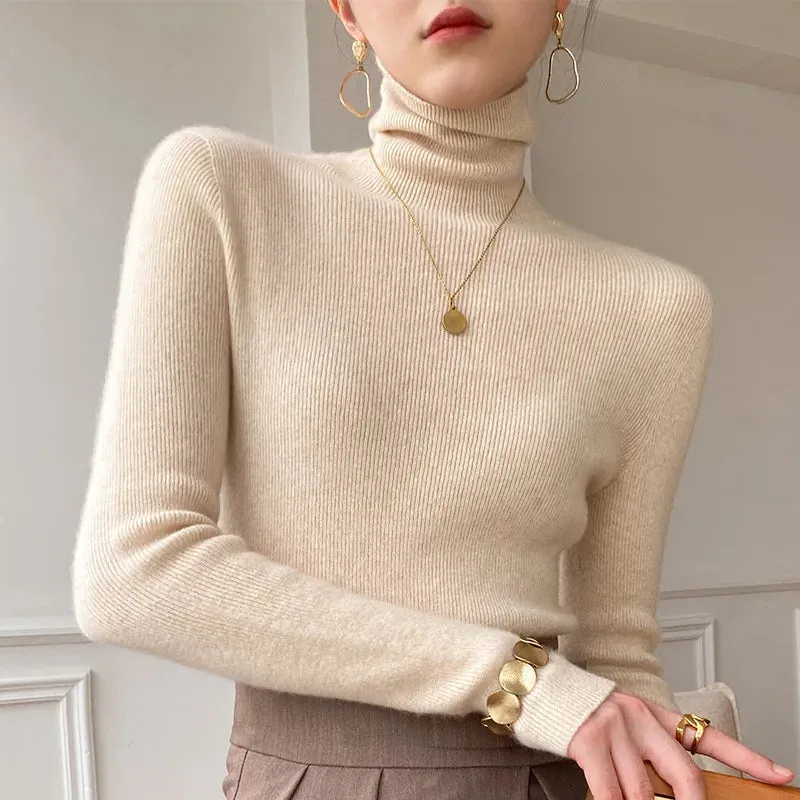 christmas outfit Joskaa Women Sweater Winter Cashmere Turtleneck Warm Knitwear Korean Casual Solid Bottoming Shirt Fashion Knit Pullovers Brown Sweater