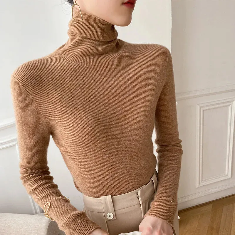 christmas outfit Joskaa Women Sweater Winter Cashmere Turtleneck Warm Knitwear Korean Casual Solid Bottoming Shirt Fashion Knit Pullovers Brown Sweater