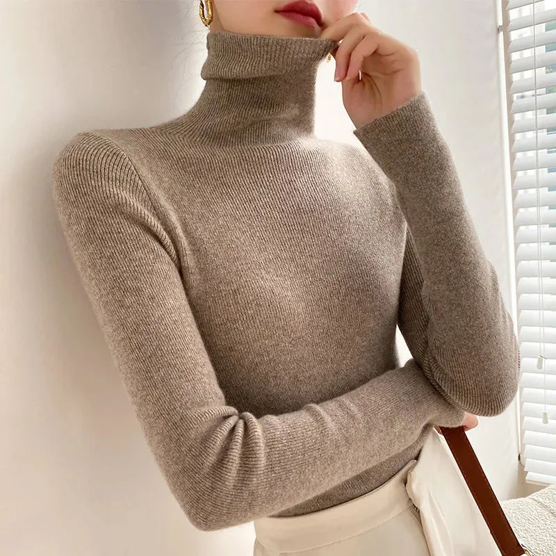 christmas outfit Joskaa Women Sweater Winter Cashmere Turtleneck Warm Knitwear Korean Casual Solid Bottoming Shirt Fashion Knit Pullovers Brown Sweater