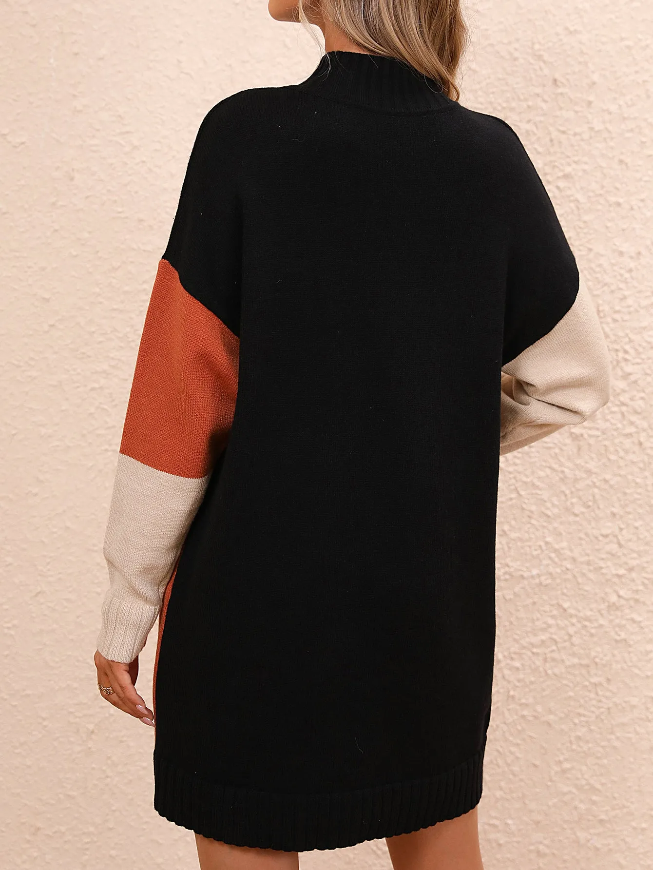 Color Block Knit Dress - Oversized Fall-Winter Long Sweater