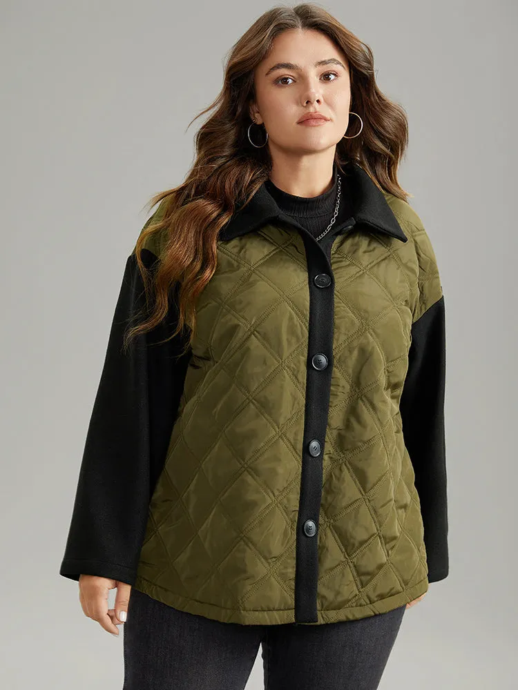 Contrast Patchwork Quilted Button Up Jacket