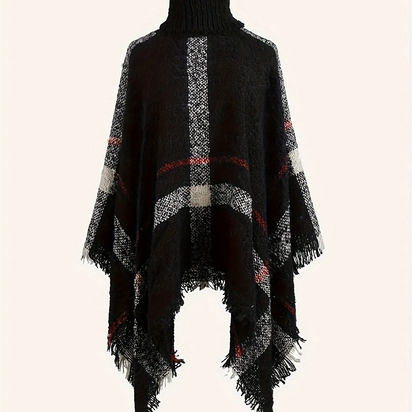 Cozy Plus Size Plaid Knit Turtleneck Sweater - Soft, Warm, and Stylish Cape Sleeve Design for Fall and Winter - Women's Casual Plus Size Clothing for Everyday Wear