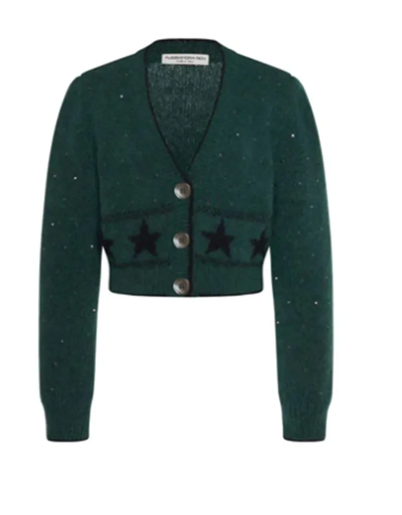 Cystal Embellished Alpaca Wool Blend Stars Knitted Cardigan Coat