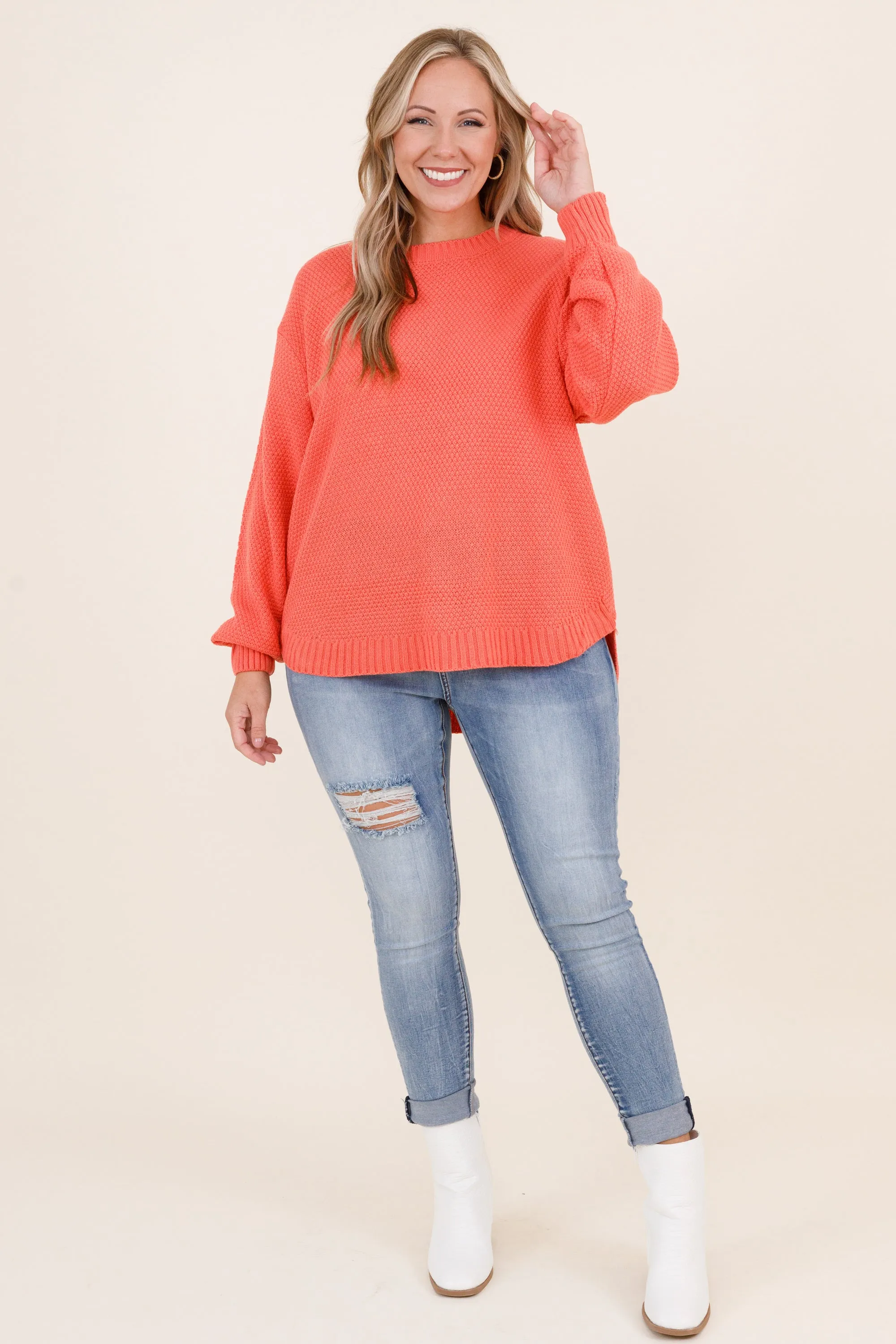 Fall For Me Sweater, Deep Coral