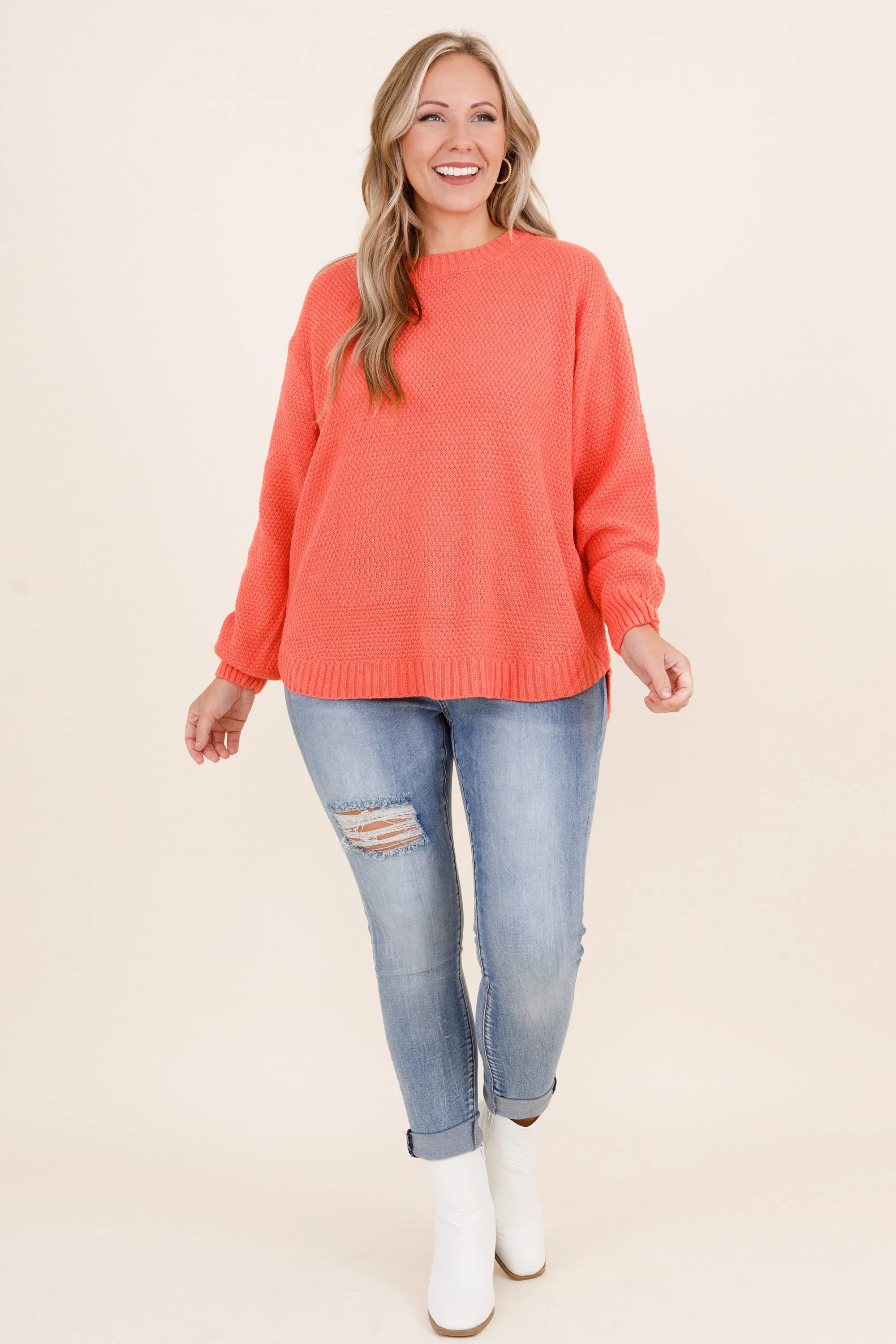 Fall For Me Sweater, Deep Coral