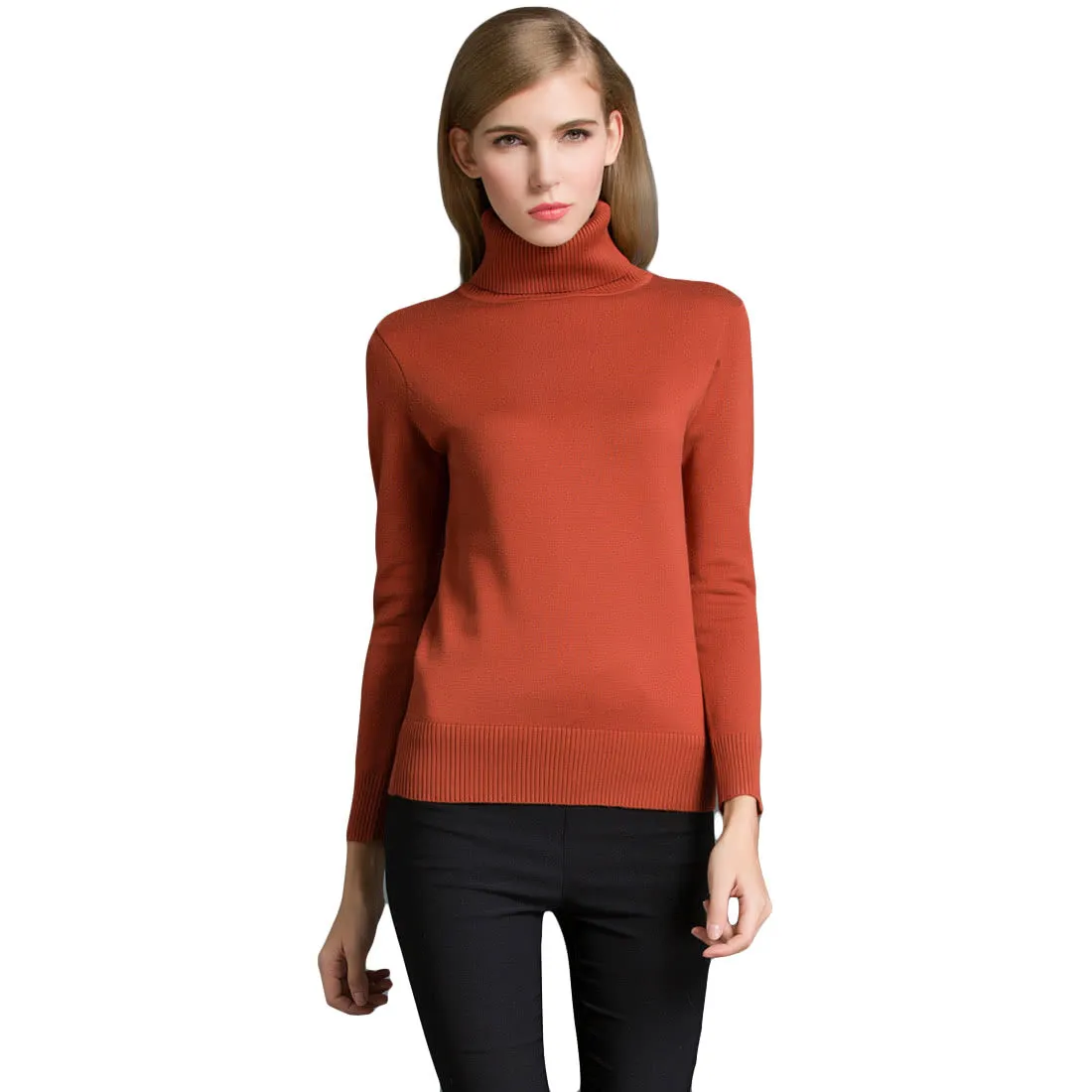 Fashion Winter Women Sweater Knitwear Turtle Neck Long SleevesRibbed Knitted Pullover Tops