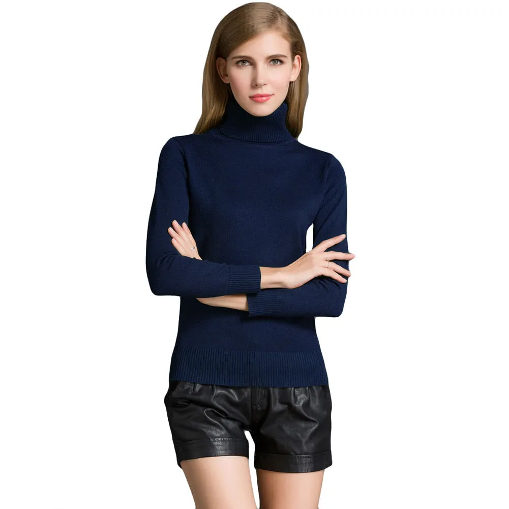 Fashion Winter Women Sweater Knitwear Turtle Neck Long SleevesRibbed Knitted Pullover Tops