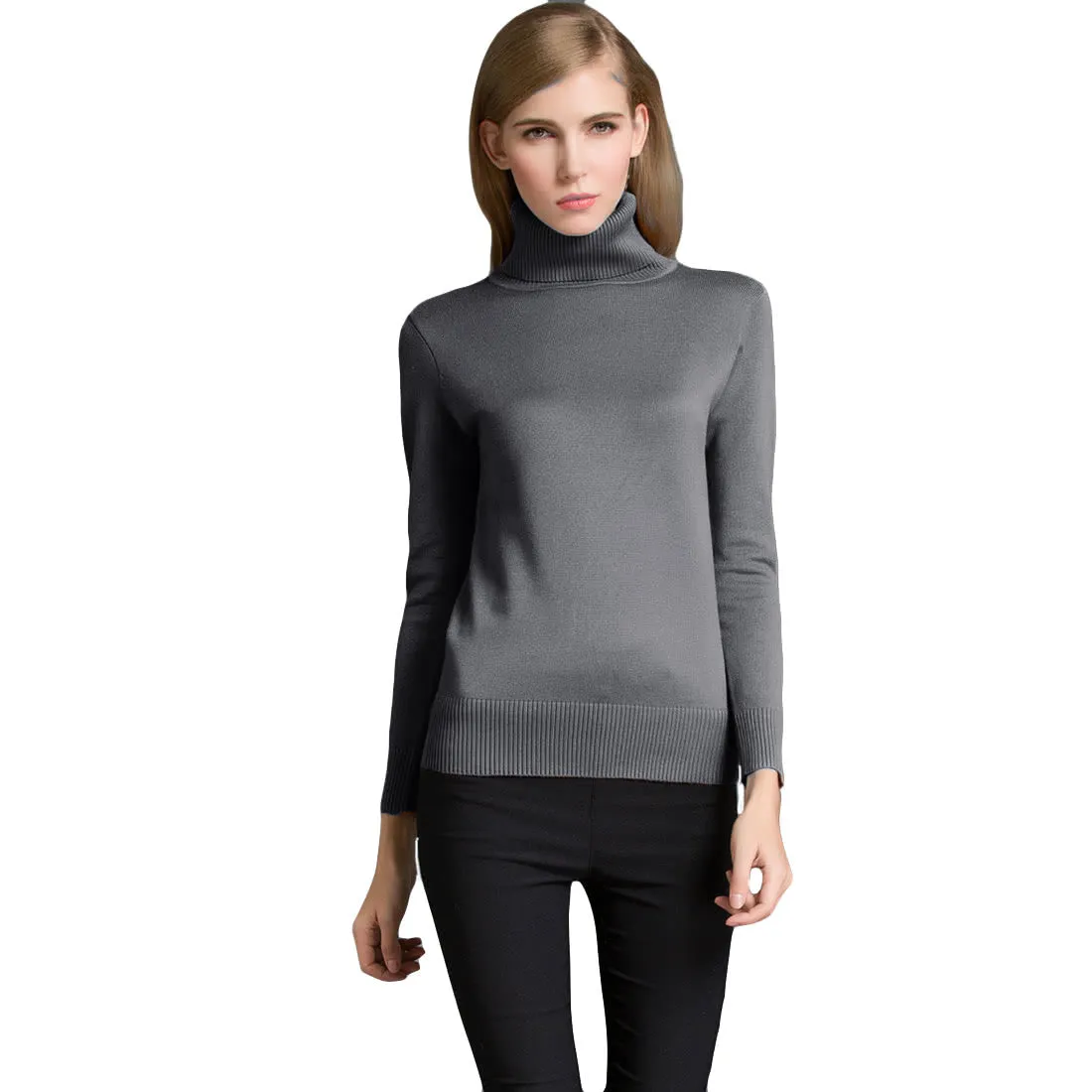 Fashion Winter Women Sweater Knitwear Turtle Neck Long SleevesRibbed Knitted Pullover Tops