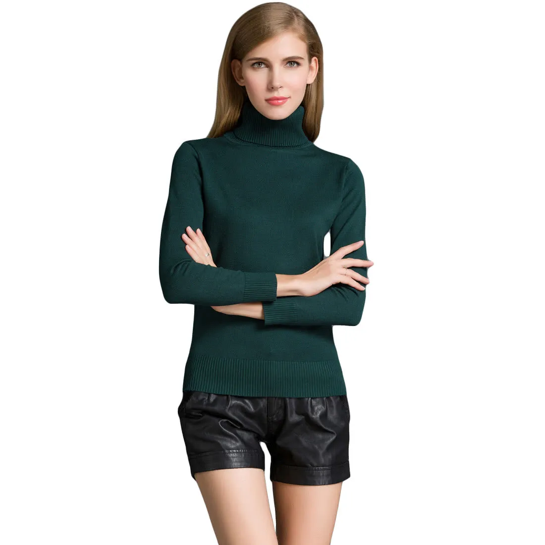 Fashion Winter Women Sweater Knitwear Turtle Neck Long SleevesRibbed Knitted Pullover Tops