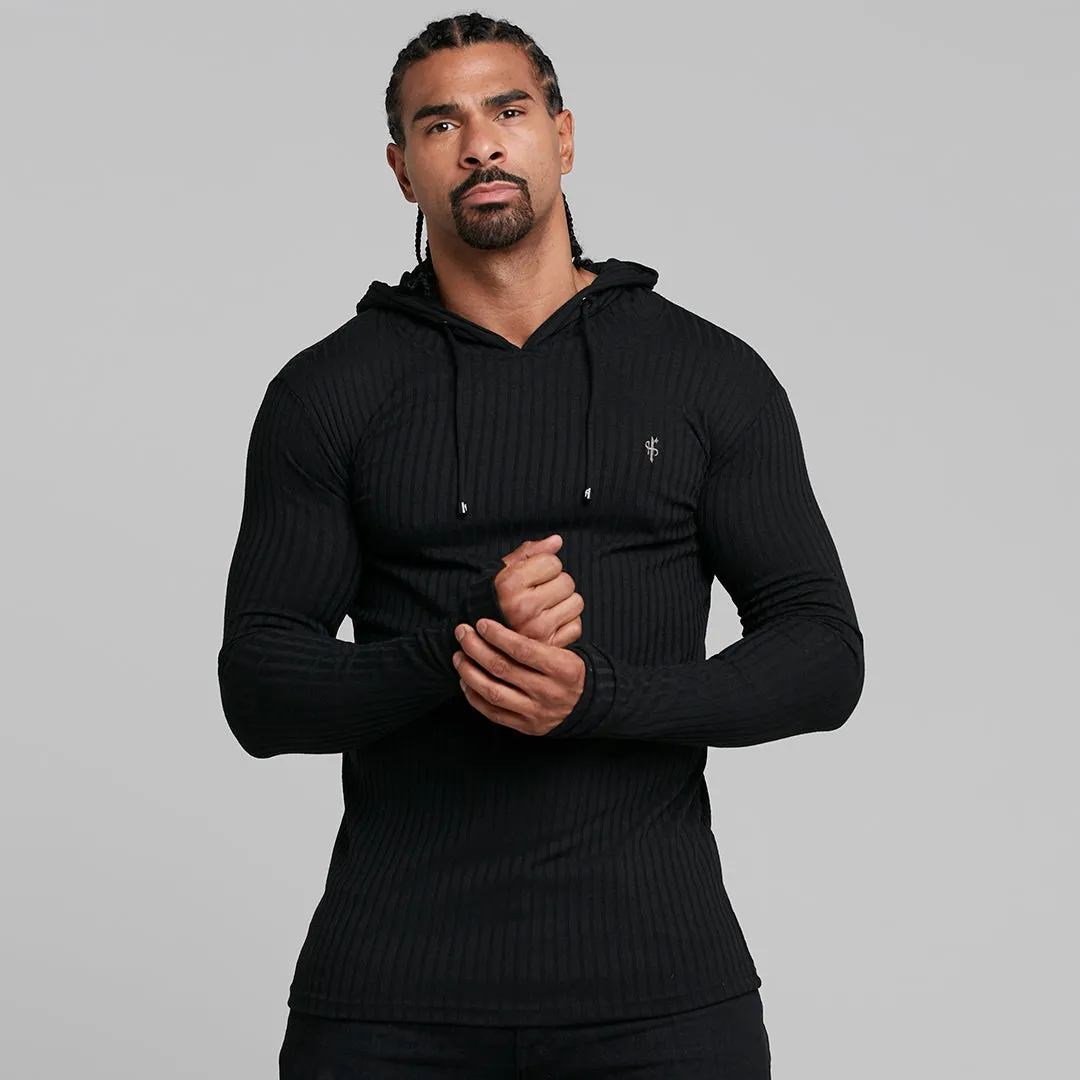 Father Sons Classic Black Ribbed Knit Hoodie Jumper - FSH218