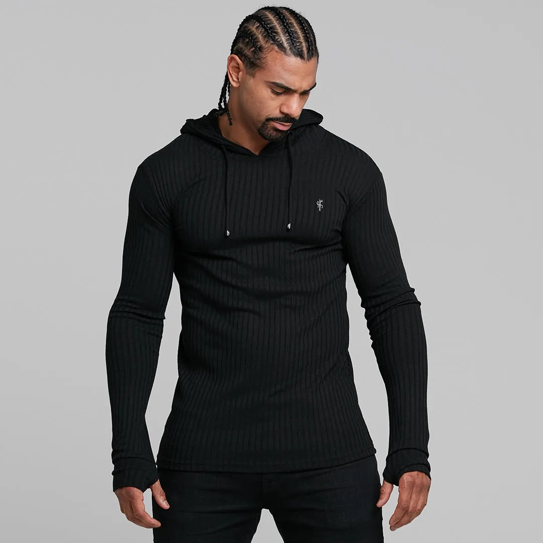 Father Sons Classic Black Ribbed Knit Hoodie Jumper - FSH218