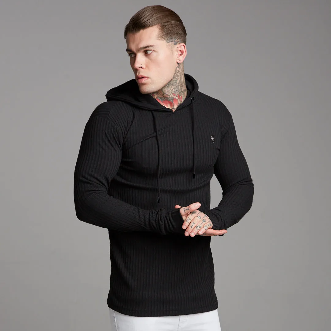 Father Sons Classic Black Ribbed Knit Hoodie Jumper - FSH218