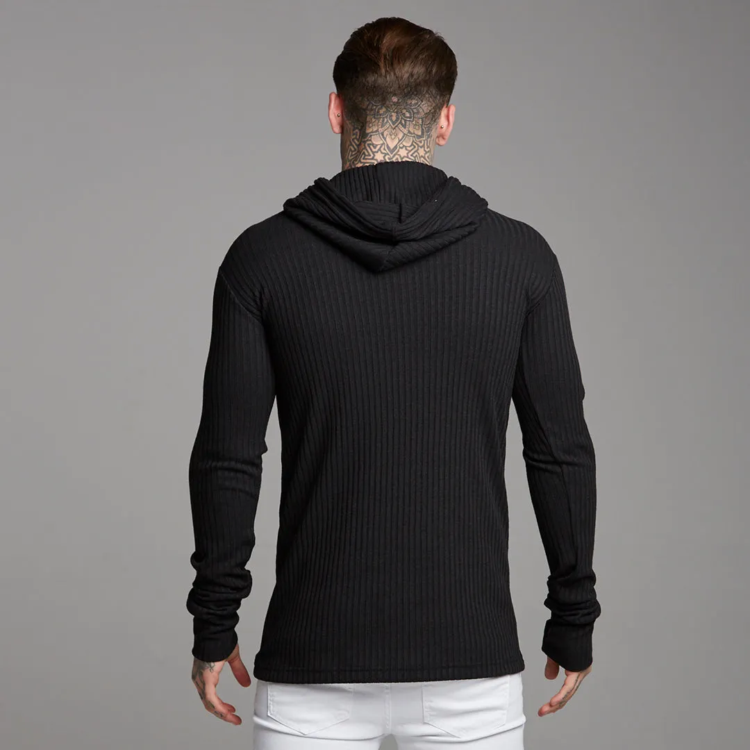 Father Sons Classic Black Ribbed Knit Hoodie Jumper - FSH218