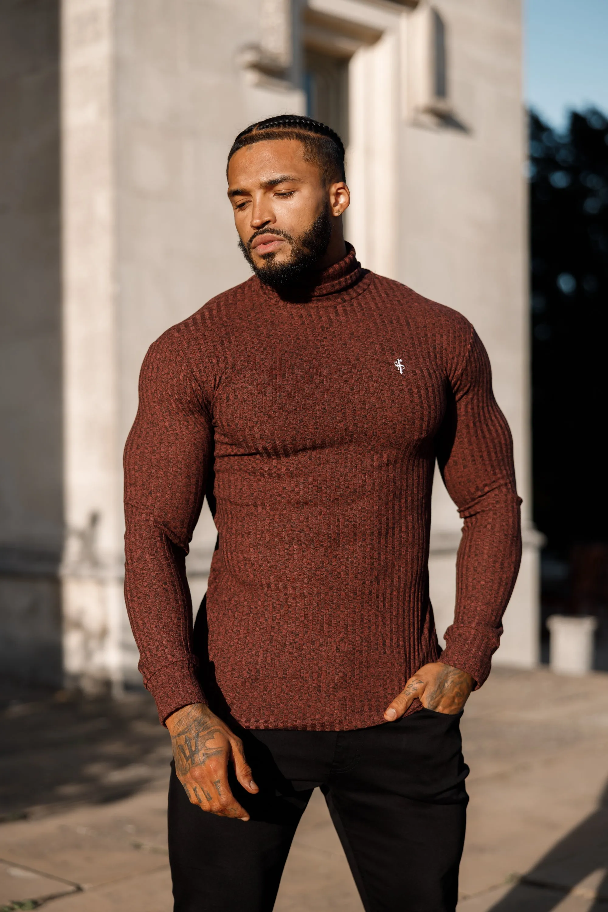 Father Sons Classic Burgundy Ribbed Knit Roll neck Jumper - FSH775