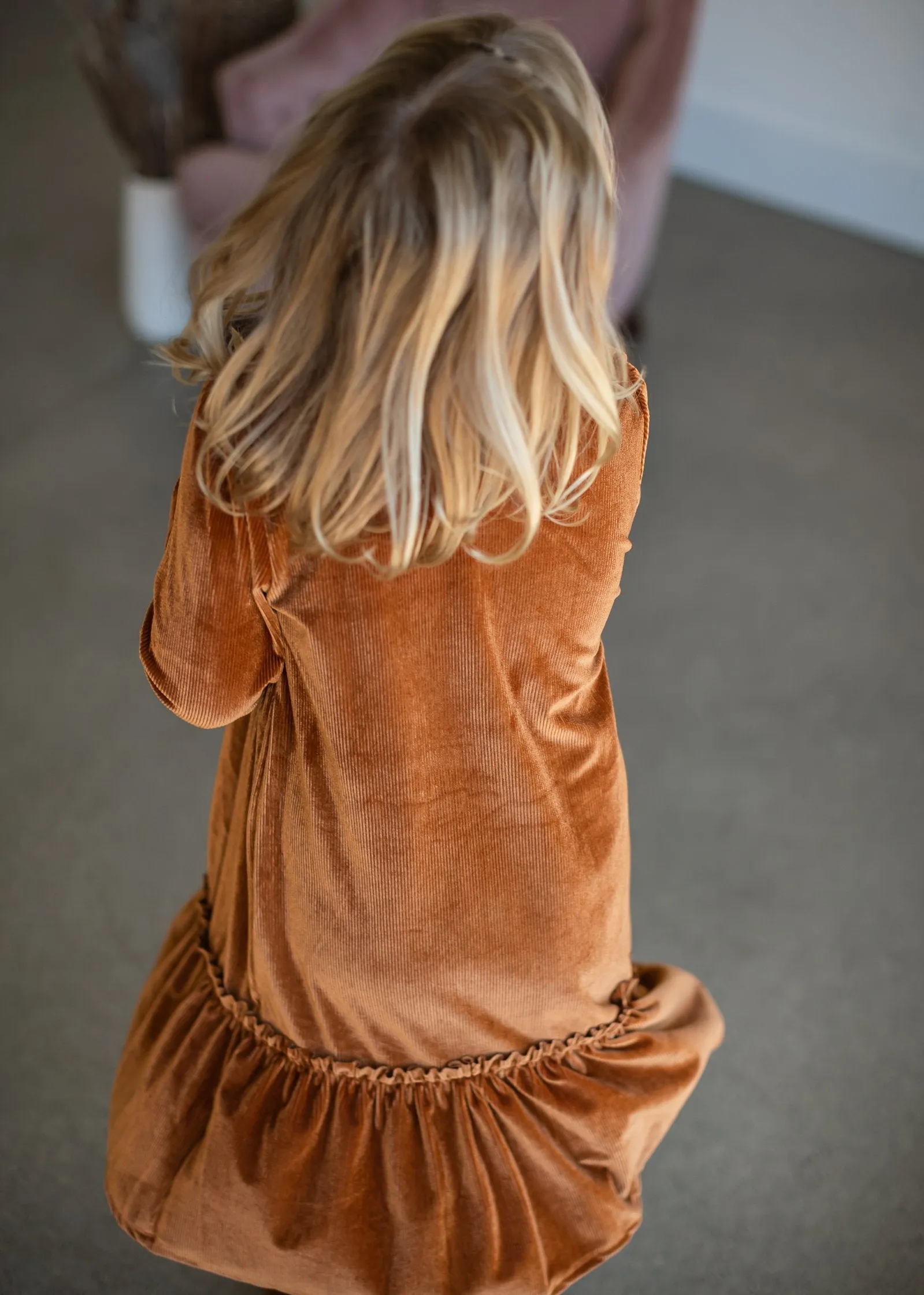 Girls Ribbed Velvet Ruffled Tiered Dress