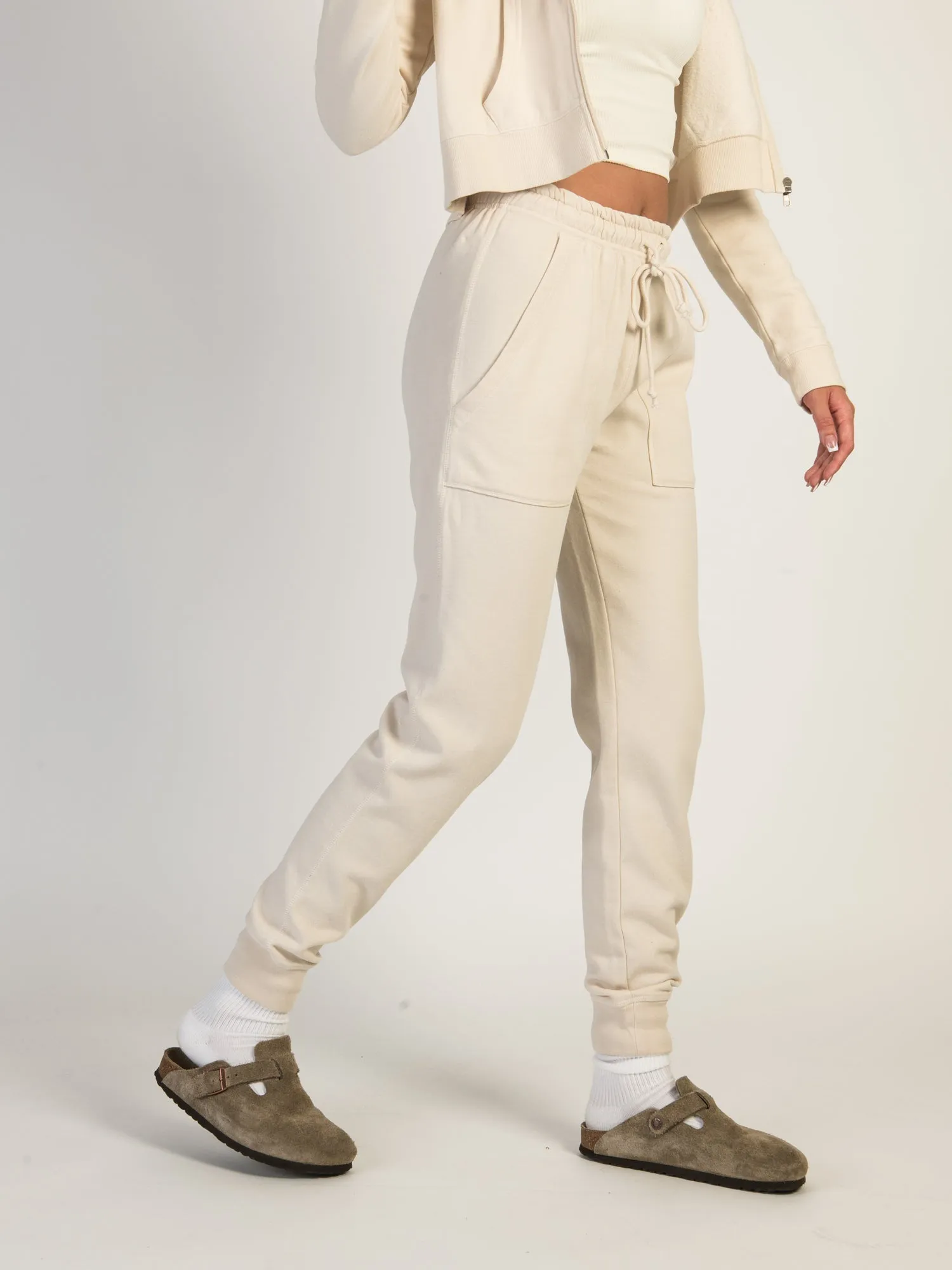 HARLOW HIGH RISE FLEECE JOGGER - CREAM