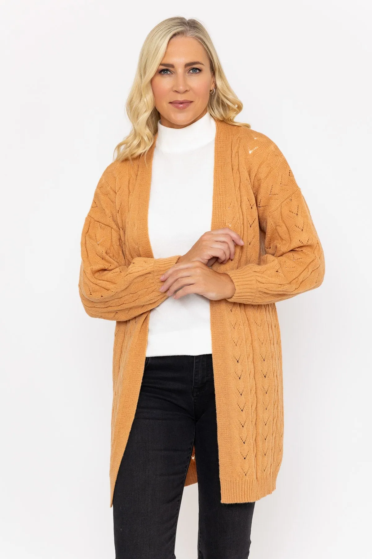 Longline Cardigan in Camel