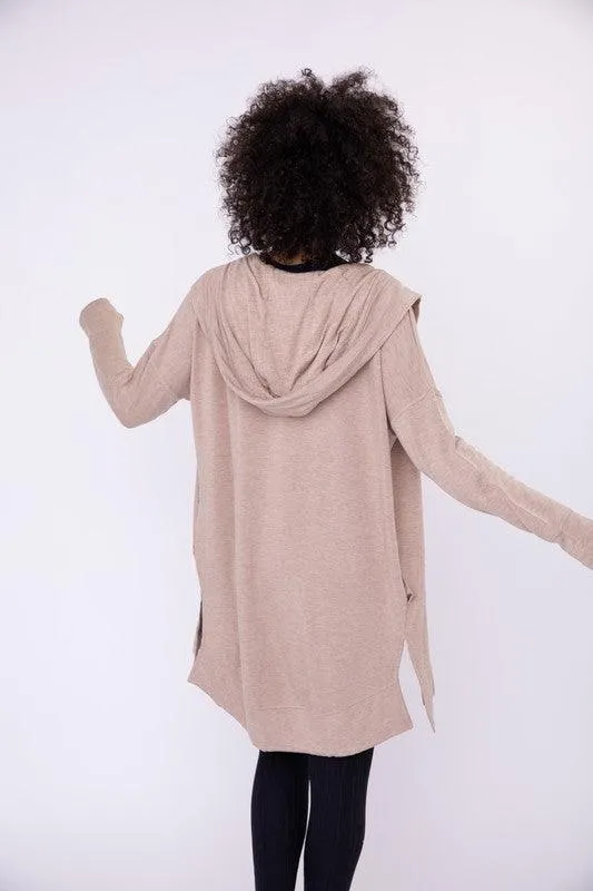 Longline Hooded Cardigan With Pockets