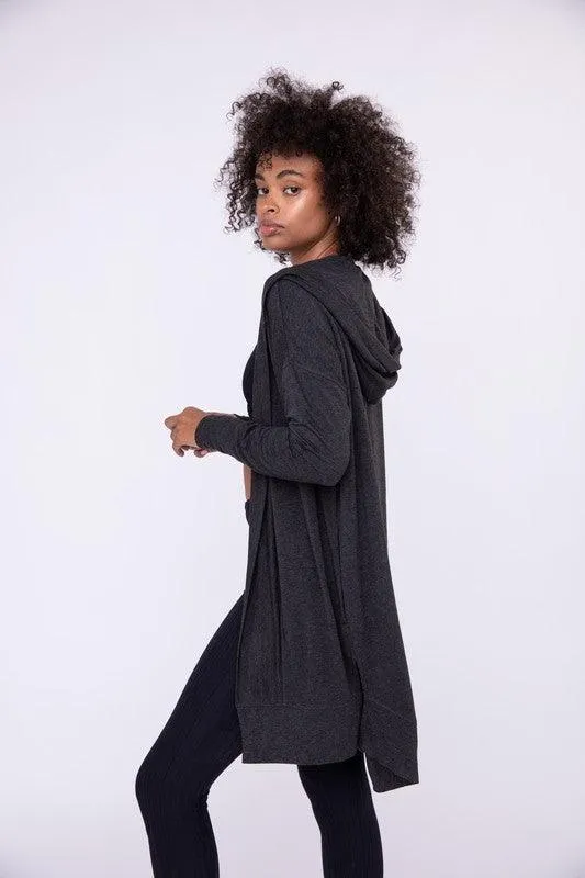 Longline Hooded Cardigan With Pockets