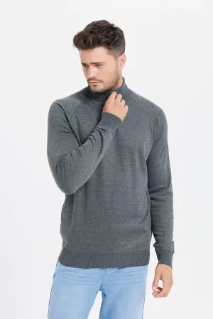 Men Charcoal Turtleneck Sweater