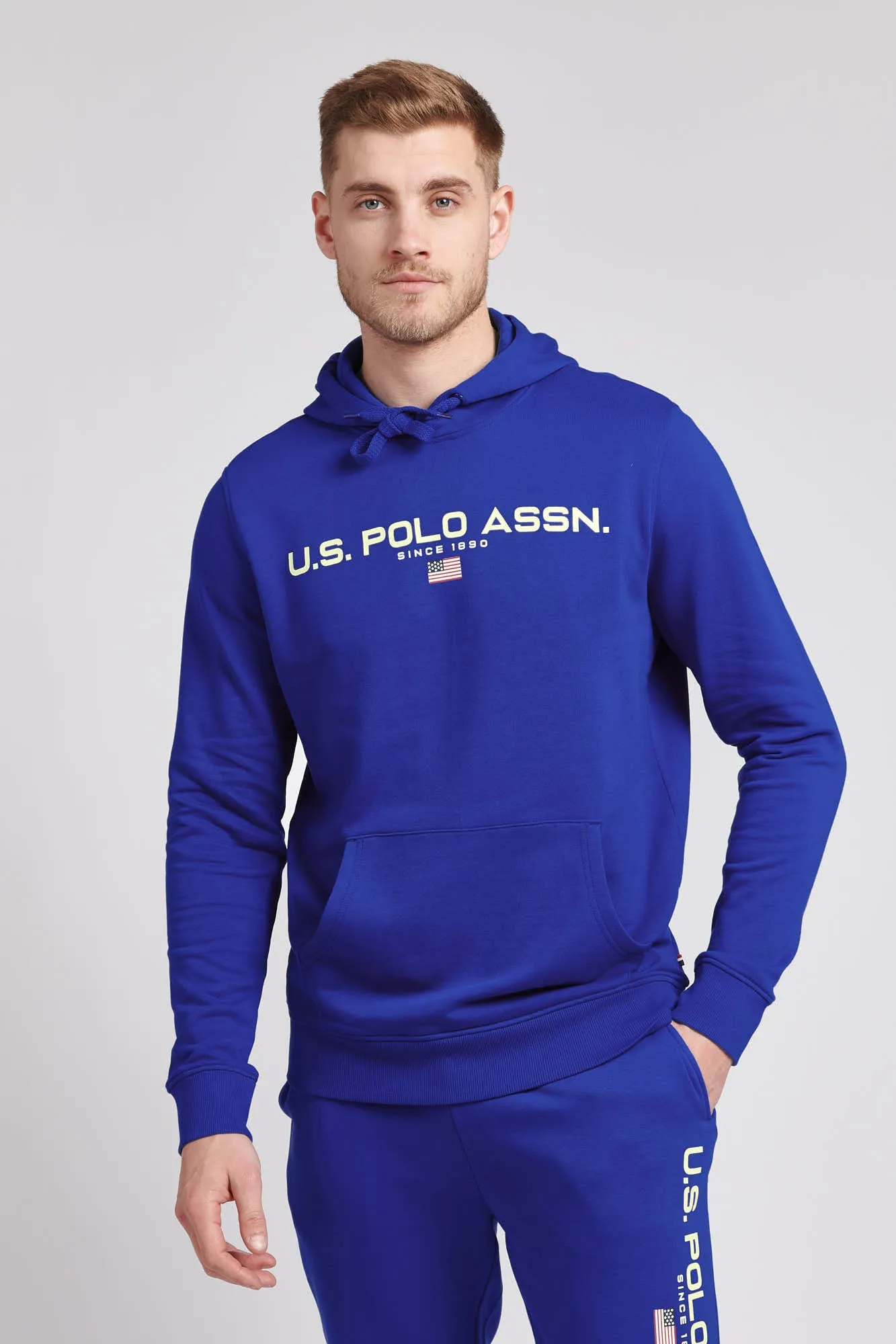 Mens Block Flag Graphic Hoodie in Classic Blue