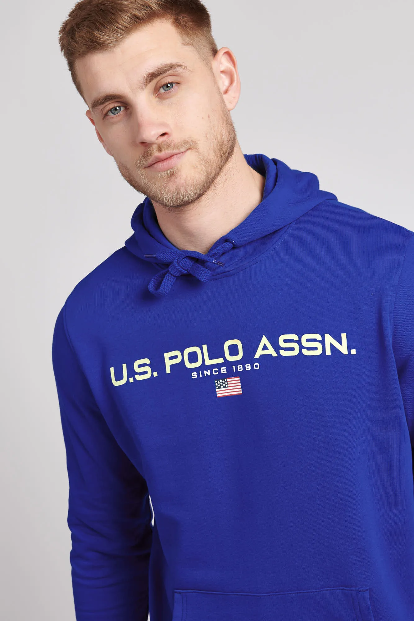 Mens Block Flag Graphic Hoodie in Classic Blue