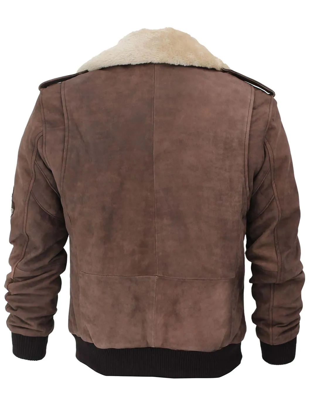 Men's Brown Suede  Bomber Aviator Jacket with Removeable Shearling Collar