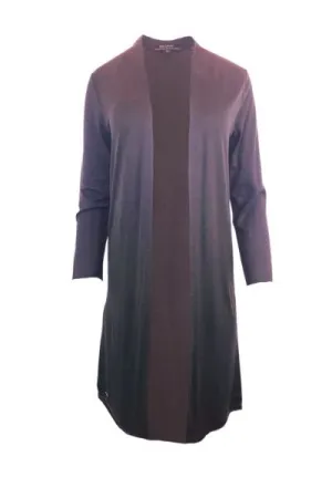 MERINO ELONGATED LONGLINE CARDIGAN WITH SPLIT HEM LONG SLEEVES AMETHYST