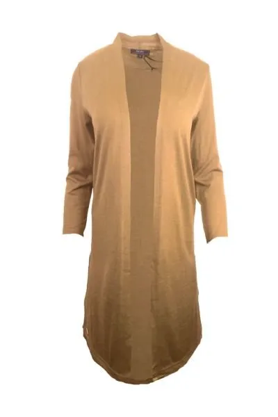 MERINO ELONGATED LONGLINE CARDIGAN WITH SPLIT HEM LONG SLEEVES SAND