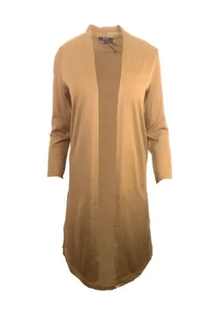 MERINO ELONGATED LONGLINE CARDIGAN WITH SPLIT HEM LONG SLEEVES SAND